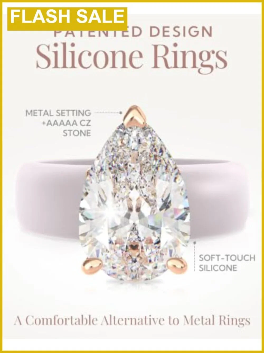 Rinfit Silicone Ring Pear Cut CZ Brass Prong Wedding Engagement